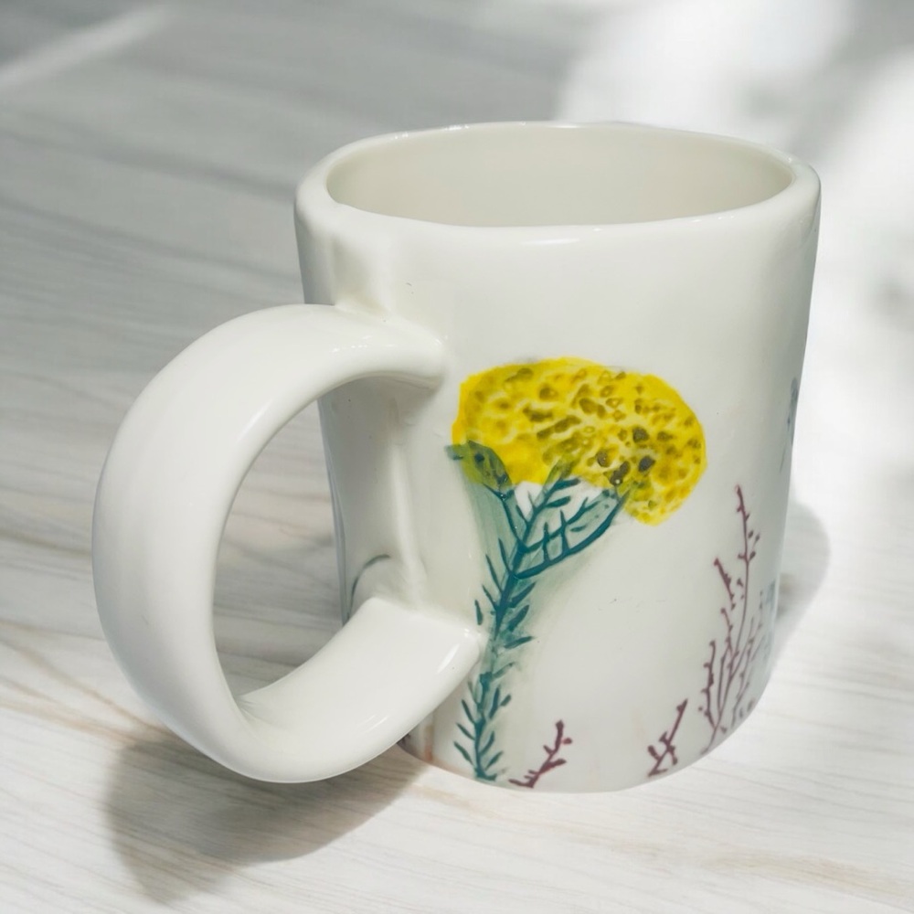 Floral Anthropologie Dagney Botanical Coffee Tea Stoneware Mug - White